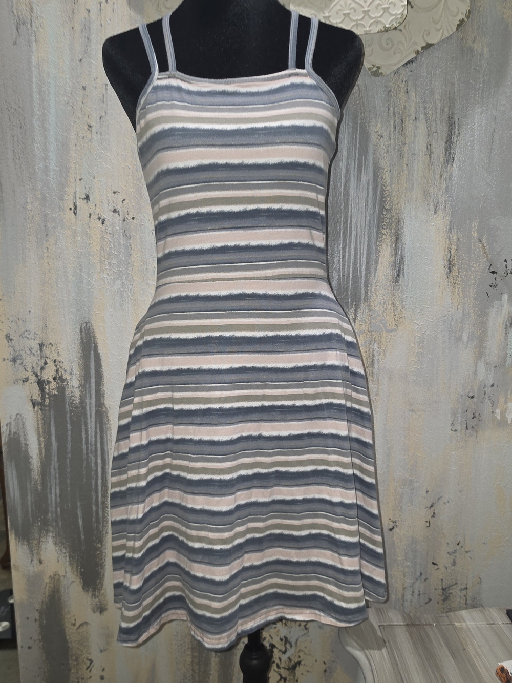 Pact Striped Double-Spaghetti Mini Dress in Gray and Cream